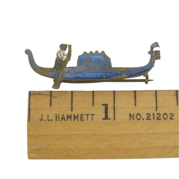 Gondola Boat Brooch 1.5 in Pin Jewelry Goldtone Blue Enamel Vintage Italy Pin - Picture 2 of 7